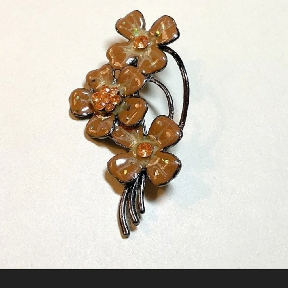 Vintage Orange and Brown Floral Brooch
